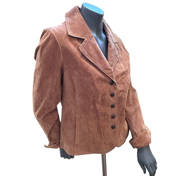 Women’s Live A Little LAL Brown Genuine Suede 100% Leather Snap Up Jacket Medium - Picture 11 of 16